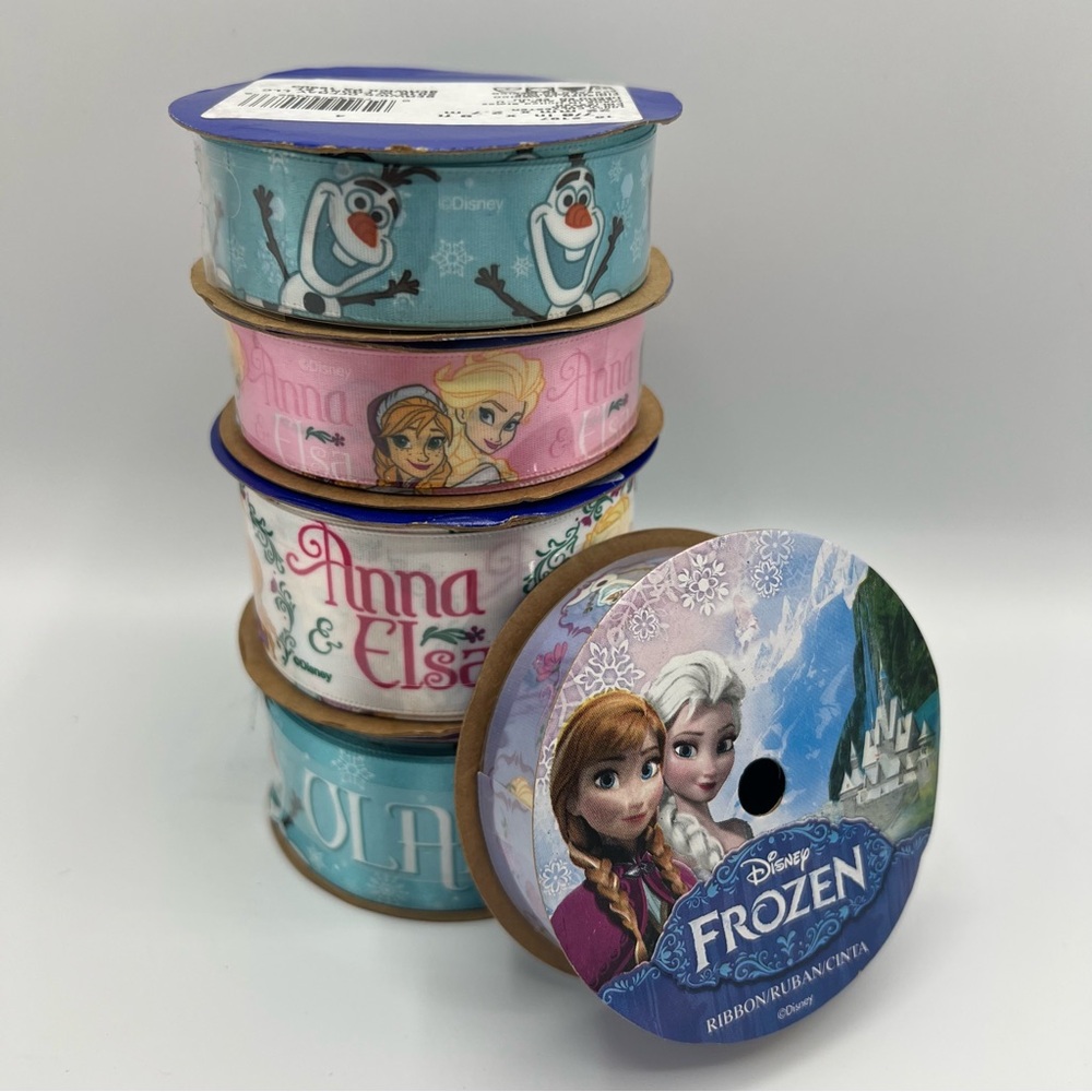 NWT Disney Frozen Ribbon Lot of 5 Olaf Anna Elsa‎ Craft Gift Wrap 7/8" & 1 1/2"